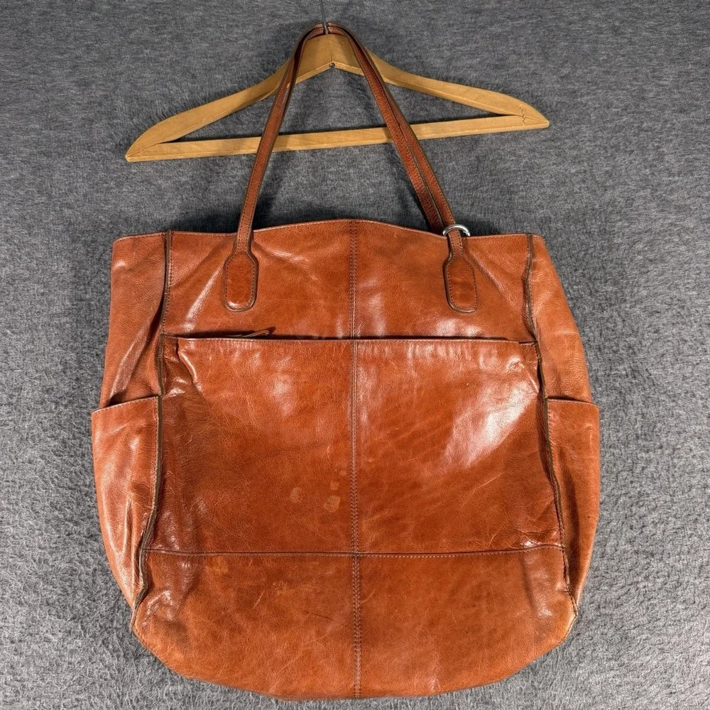 Hobo The Original Finley Brown Leather Tote Bag Multi Pocket Large Purse Read